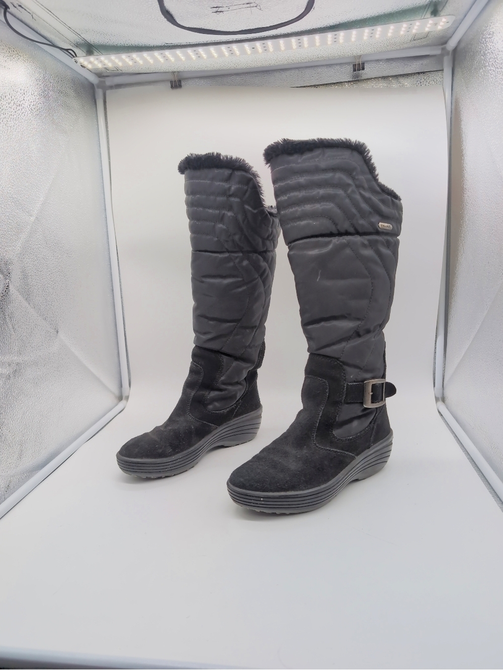 Pajar Natasha Sz 38 Romania Women's Black Quilted Faux-Fur Tall Winter Boots